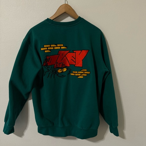 Obey Brick by Brick Crewneck Sweatshirt Green Double-sided Embroidery-Medium - Picture 3 of 9